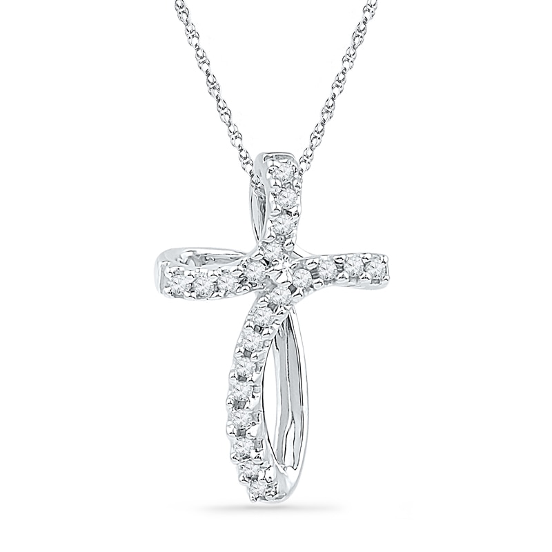 Main Image 1 of Diamond Accent Loop Cross Pendant in 10K White Gold