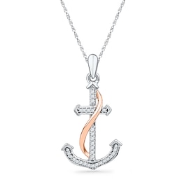 1/10 CT. T.W. Diamond Anchor Pendant in Sterling Silver and 10K Rose Gold
