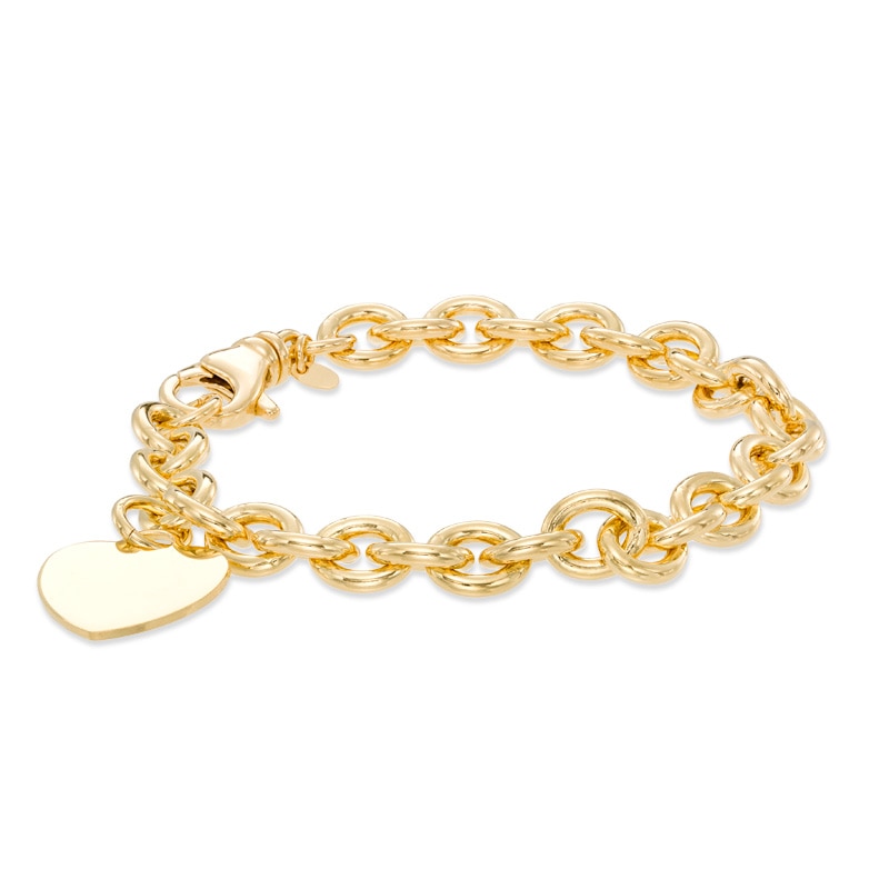 7.6mm Chunky Link Chain Bracelet with Heart Charm in Sterling Silver and 14K Gold Plate - 7.5"