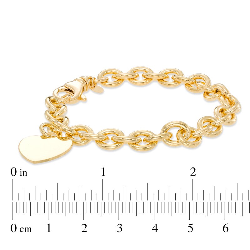 7.6mm Chunky Link Chain Bracelet with Heart Charm in Sterling Silver