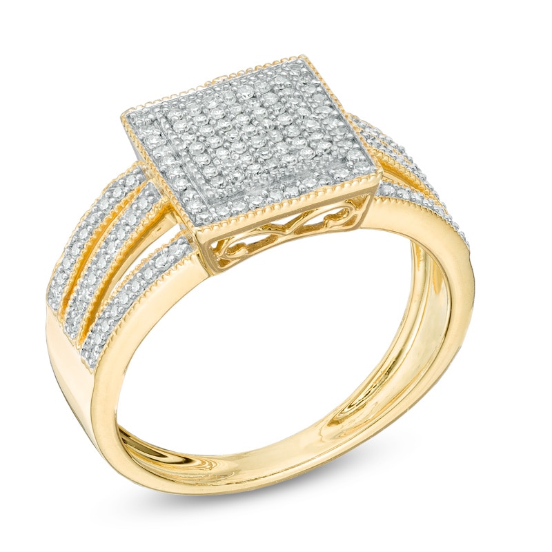1/3 CT. T.W. Diamond Square Composite Frame Ring in 10K Gold
