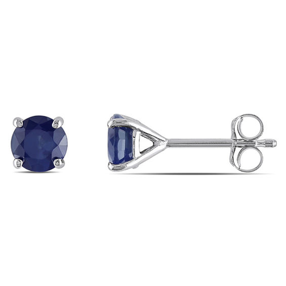 5.0mm Blue Sapphire Stud Earrings in 10K White Gold | Zales