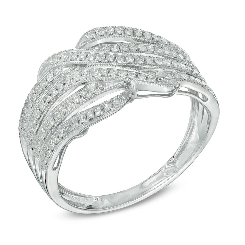 1/3 CT. T.W. Diamond Vintage-Style Waves Ring in 10K White Gold