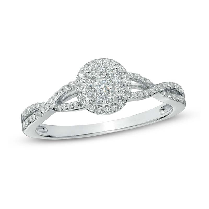 1/4 CT. T.W. Multi-Diamond Frame Twist Shank Promise Ring in 10K White Gold