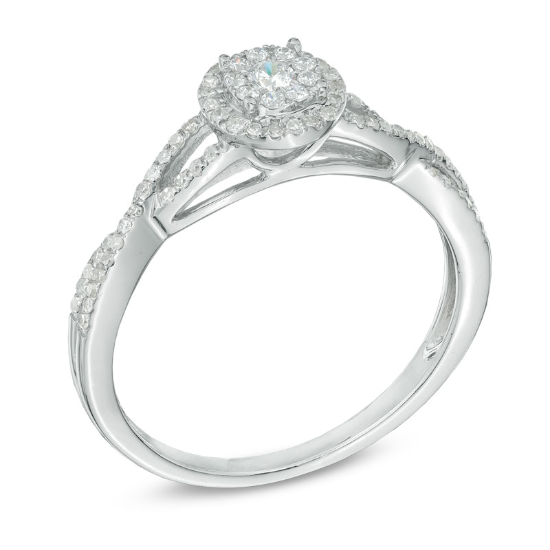 Main Image 2 of 1/4 CT. T.W. Multi-Diamond Frame Twist Shank Promise Ring in 10K White Gold