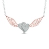 Thumbnail Image 0 of 1/8 CT. T.W. Diamond Double Heart with Wings Necklace in Two-Tone Sterling Silver
