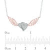 Thumbnail Image 1 of 1/8 CT. T.W. Diamond Double Heart with Wings Necklace in Two-Tone Sterling Silver