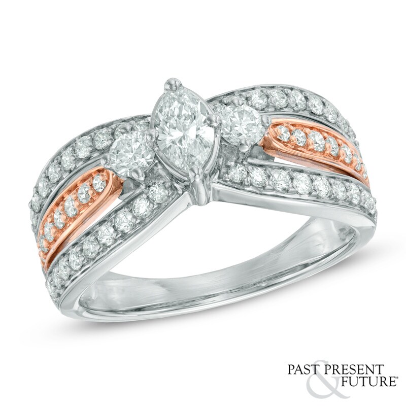 1 CT. T.W. Marquise Diamond Past Present Future® Ring in 14K Two-Tone Gold