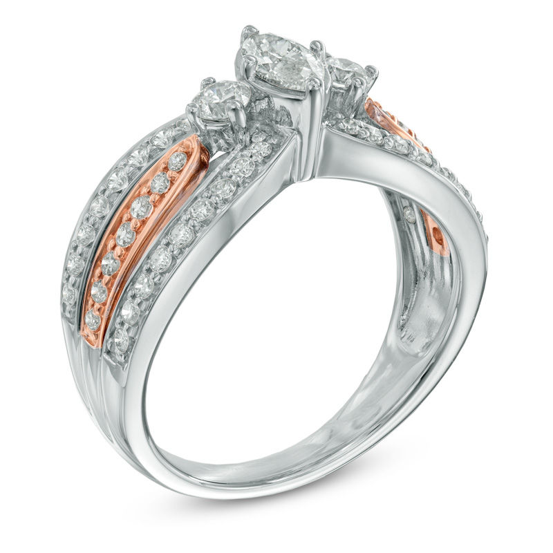 1 CT. T.W. Marquise Diamond Past Present Future® Ring in 14K Two-Tone Gold