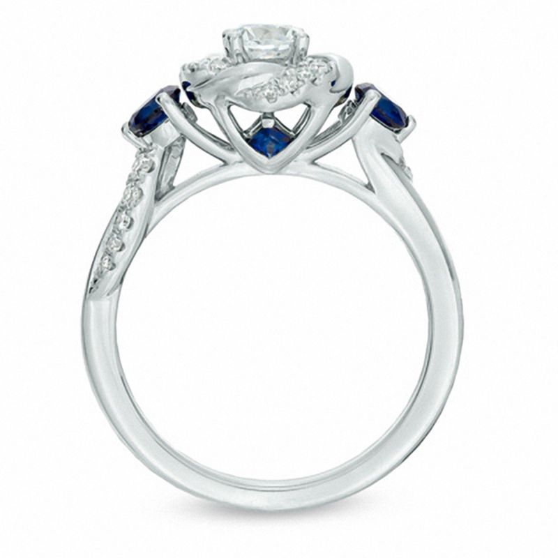 Vera Wang Love Collection 5/8 CT. T.W. Diamond and Blue Sapphire Swirl Engagement Ring in 14K White Gold