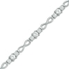 Thumbnail Image 1 of Lab-Created White Sapphire Infinity Link Three Stone Bracelet in Sterling Silver - 7.25"