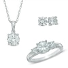 Thumbnail Image 1 of Lab-Created White Sapphire Pendant, Ring and Stud Earrings Set in Sterling Silver - Size 7