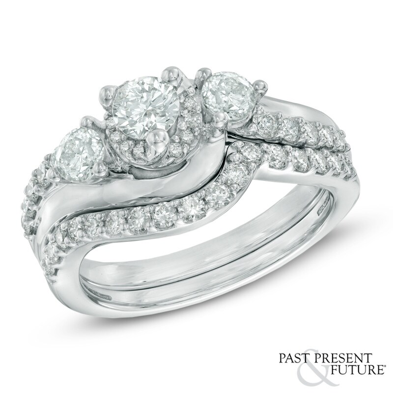 1-1/4 CT. T.W. Diamond Past Present Future® Bridal Set in 14K White Gold