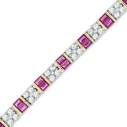 Baguette Lab-Created Ruby and White Sapphire Line Bracelet in Sterling Silver with 14K Gold Plate - 7.25&quot;