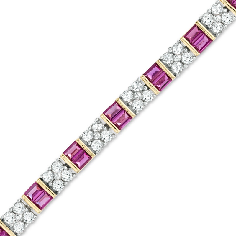 Baguette Lab-Created Ruby and White Sapphire Line Bracelet in Sterling Silver with 14K Gold Plate - 7.25"