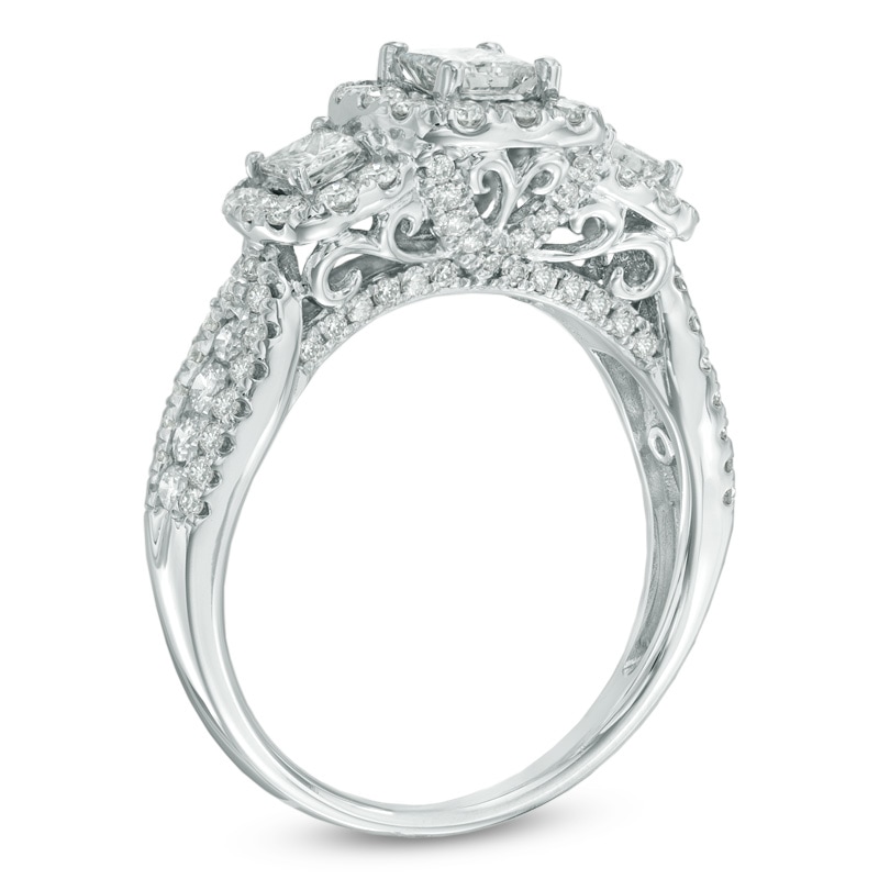 1-1/2 CT. T.W. Princess-Cut Diamond Frame Past Present Future® Ring in 14K White Gold