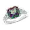 Thumbnail Image 0 of 10.0mm Cushion-Cut Mystic Fire® Topaz and Lab-Created White Sapphire Ring in Sterling Silver