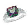 Thumbnail Image 1 of 10.0mm Cushion-Cut Mystic Fire® Topaz and Lab-Created White Sapphire Ring in Sterling Silver