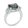 Thumbnail Image 1 of 10.0mm Cushion-Cut Mystic Fire® Topaz and Lab-Created White Sapphire Ring in Sterling Silver