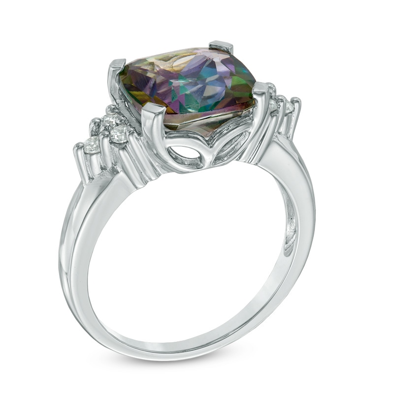 10.0mm Cushion-Cut Mystic Fire® Topaz and Lab-Created White Sapphire Ring in Sterling Silver