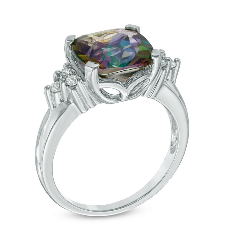Main Image 2 of 10.0mm Cushion-Cut Mystic Fire® Topaz and Lab-Created White Sapphire Ring in Sterling Silver