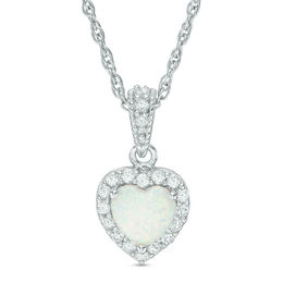 7.0mm Heart-Shaped Lab-Created Opal and White Sapphire Frame Pendant in Sterling Silver