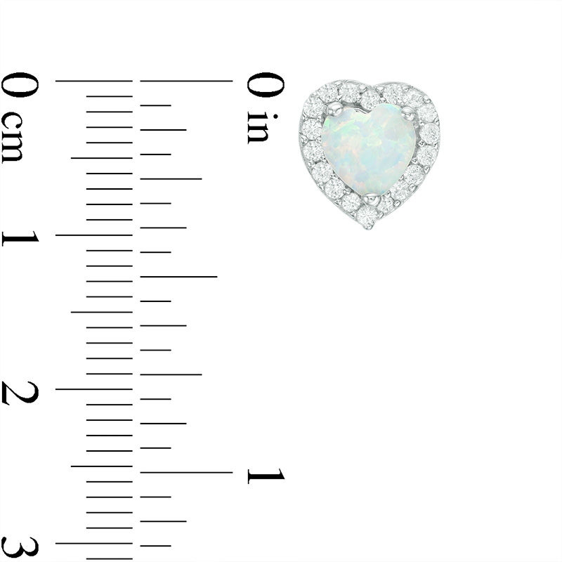 6.0mm Heart-Shaped Lab-Created Opal and White Sapphire Frame Stud Earrings in Sterling Silver