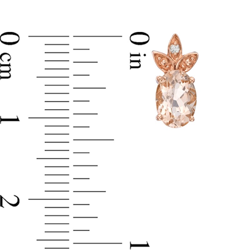 Main Image 2 of Oval Morganite and Diamond Accent Leaf Stud Earrings in 10K Rose Gold