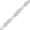 Thumbnail Image 0 of 5.5 - 6.0mm Cultured Freshwater Pearl and Lab-Created White Sapphire Infinity Link Bracelet in Sterling Silver - 7.75"