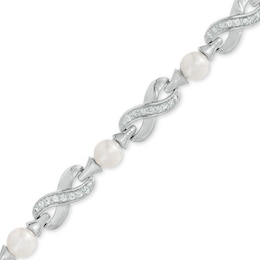 5.5 - 6.0mm Cultured Freshwater Pearl and Lab-Created White Sapphire Infinity Link Bracelet in Sterling Silver - 7.75&quot;