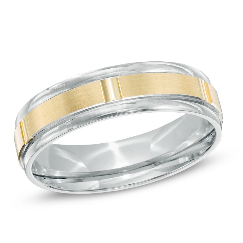Men's 6.0mm Block Comfort Fit Wedding Band in 14K Two-Tone Gold