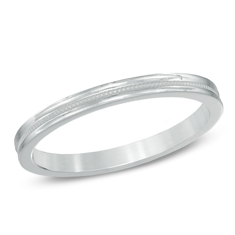 14K White Gold 1.5mm Milgrain Band Ring 