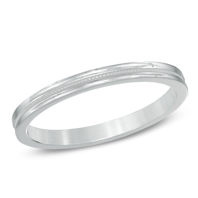 Ladies' 1.5mm Milgrain Wedding Band in 14K White Gold - Size 6