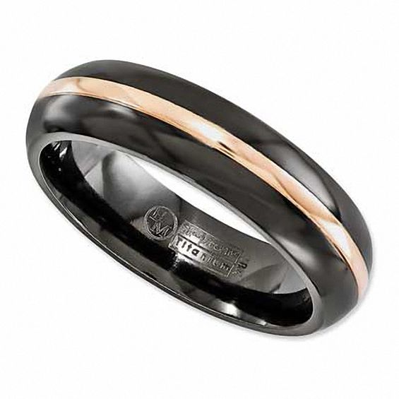 Edward Mirell Men s 6 0mm Black Titanium and 14K Rose  Gold  