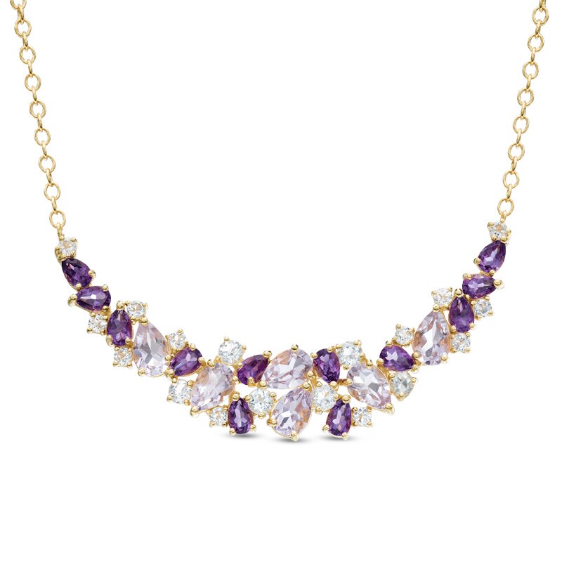 Main Image 1 of Rose de France Amethyst, Purple Amethyst and White Topaz Necklace in Sterling Silver with 14K Gold Plate - 17"