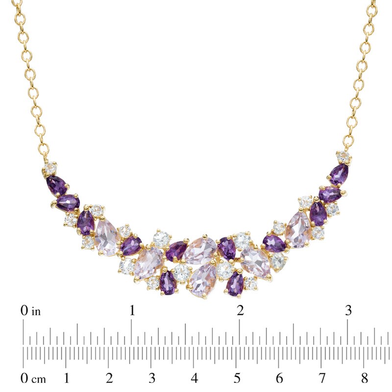 Main Image 2 of Rose de France Amethyst, Purple Amethyst and White Topaz Necklace in Sterling Silver with 14K Gold Plate - 17"