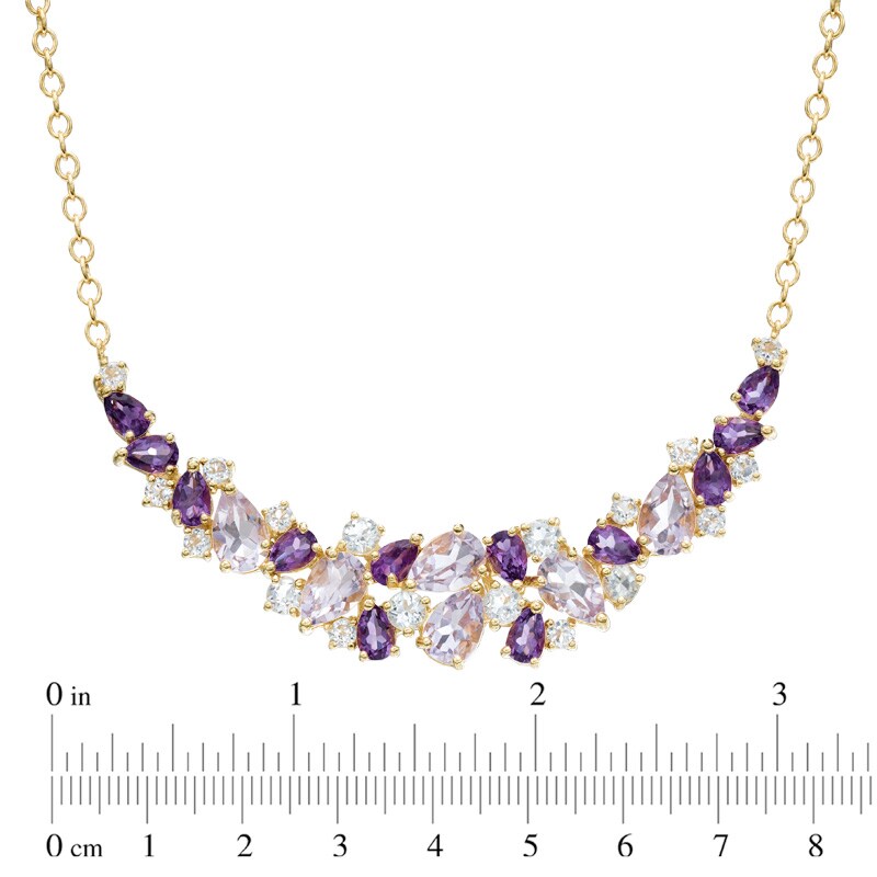 Rose de France Amethyst, Purple Amethyst and White Topaz Necklace in Sterling Silver with 14K Gold Plate - 17"