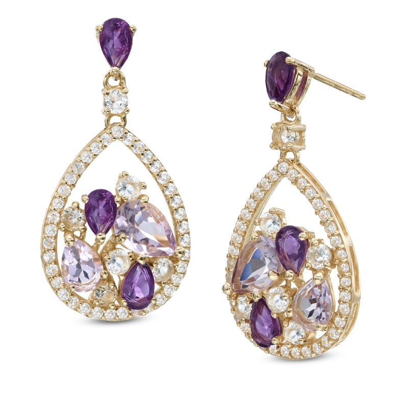 Main Image 1 of Multi-Gemstone Pear-Shaped Drop Earrings in Sterling Silver with 14K Gold Plate