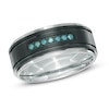 Thumbnail Image 1 of Men's 1/6 CT. T.W. Enhanced Blue Diamond Comfort-Fit Wedding Band in Two-Tone Stainless Steel
