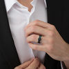 Thumbnail Image 3 of Men's 1/6 CT. T.W. Enhanced Blue Diamond Comfort-Fit Wedding Band in Two-Tone Stainless Steel