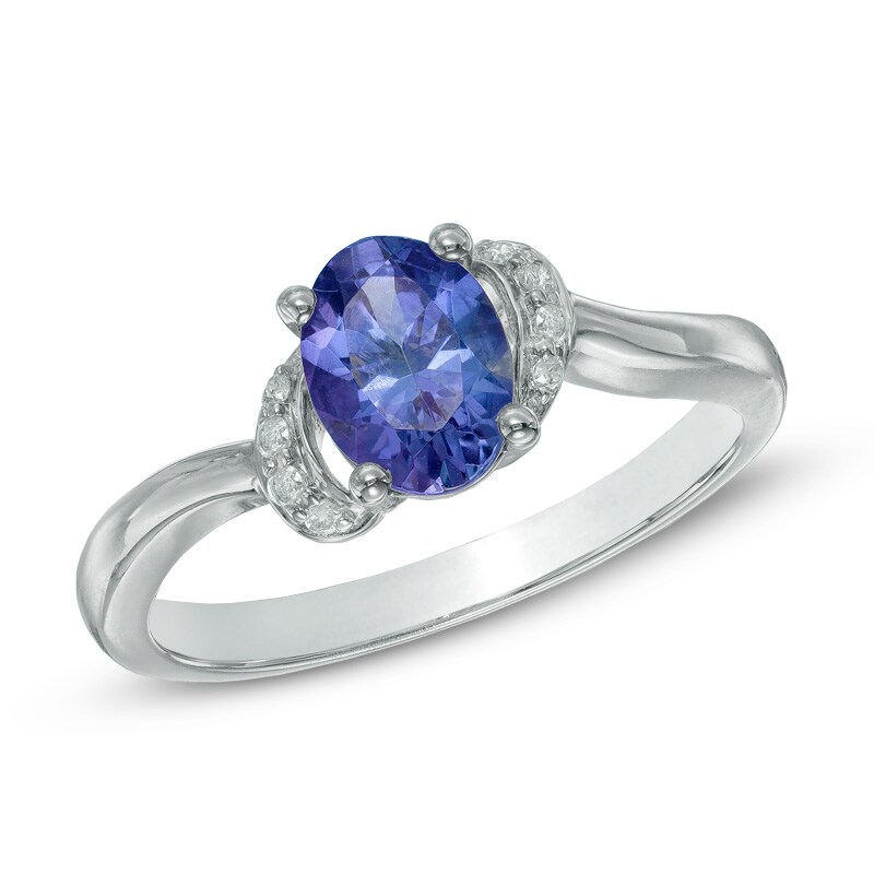 Main Image 1 of Oval Tanzanite and Diamond Accent Ring in Sterling Silver