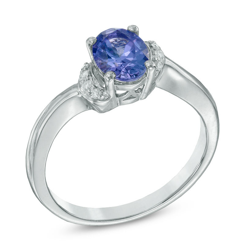 Oval Tanzanite and Diamond Accent Ring in Sterling Silver