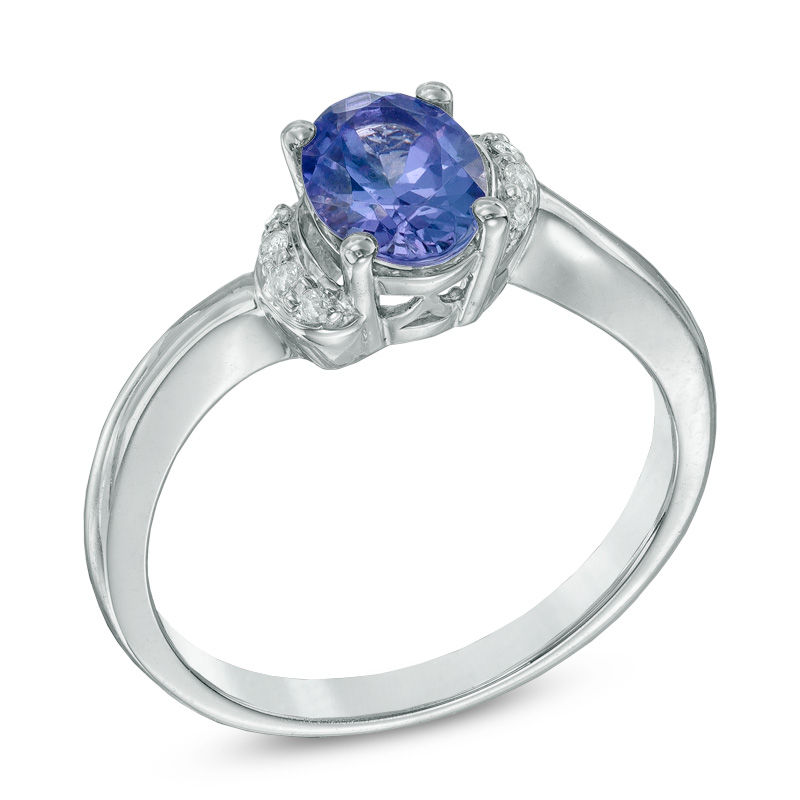 Main Image 2 of Oval Tanzanite and Diamond Accent Ring in Sterling Silver