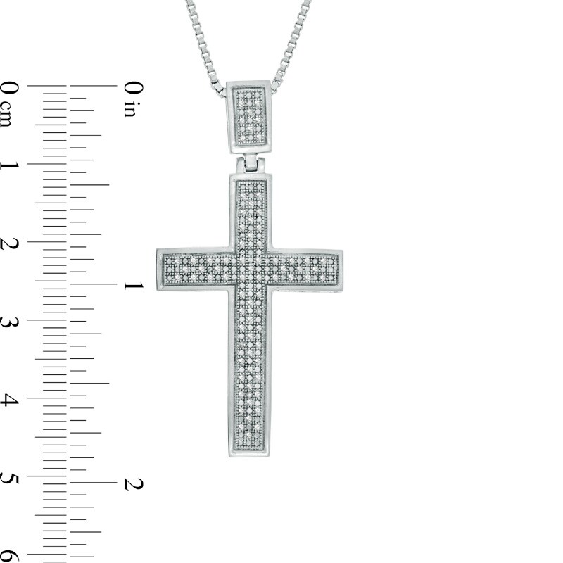 Main Image 2 of Men's 1/4 CT. T.W. Diamond Cross Pendant in Sterling Silver - 22"