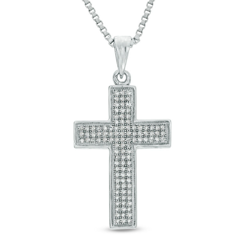 Men's 1/4 CT. T.W. Diamond Cross Pendant in Sterling Silver - 22"