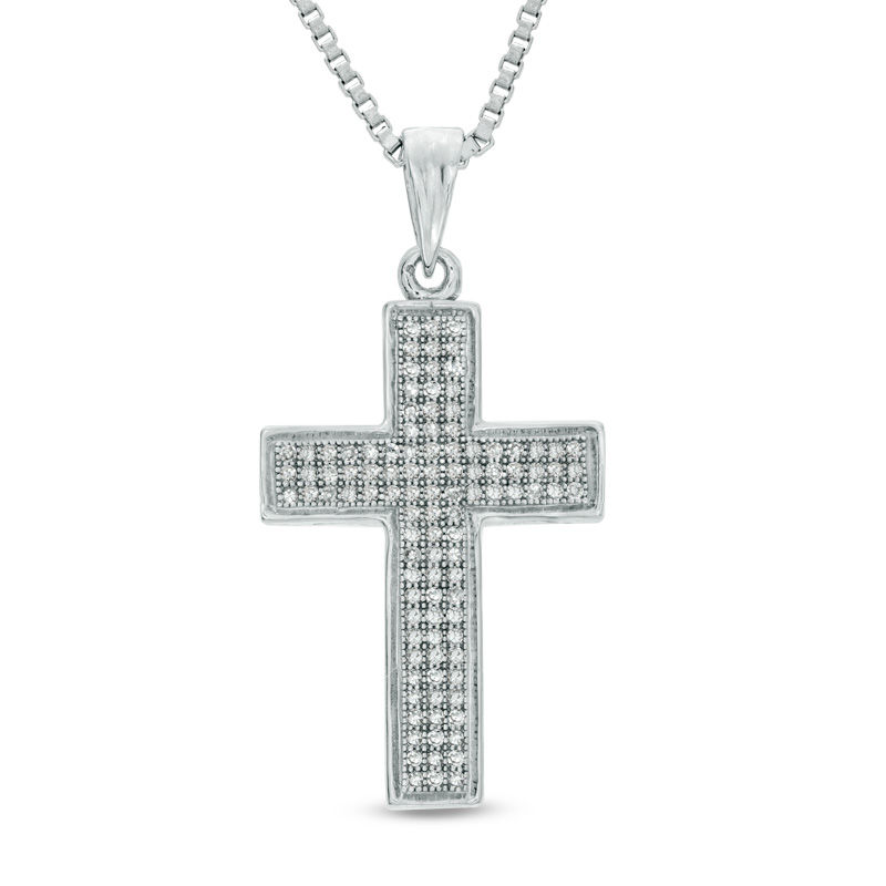 Main Image 1 of Men's 1/4 CT. T.W. Diamond Cross Pendant in Sterling Silver - 22"