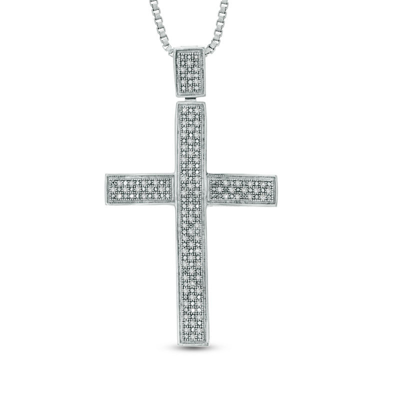 Men's 1/4 CT. T.W. Diamond Cross Pendant in Sterling Silver - 22"