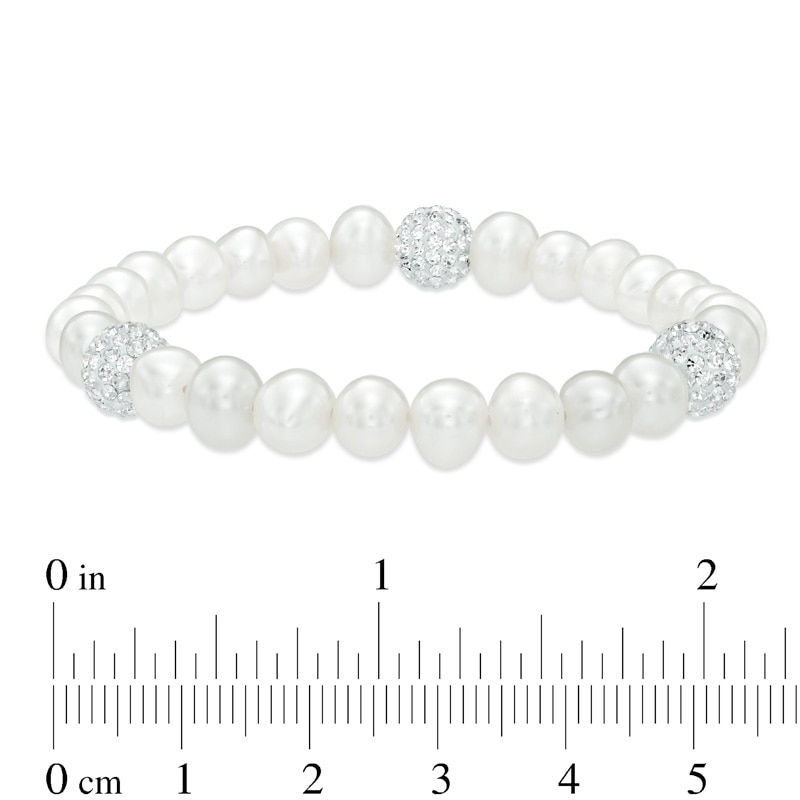 Main Image 2 of 6.0-8.0mm Freshwater Cultured Pearl and Crystal Strand Necklace, Bracelet and Drop Earrings Set in Sterling Silver