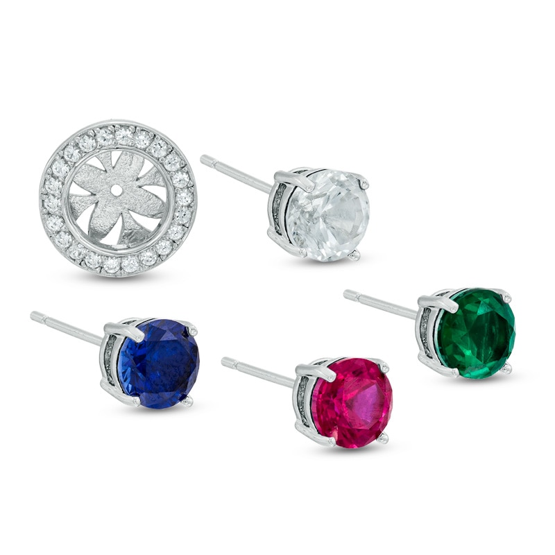 Main Image 1 of Multi-Gemstone and Lab-Created White Sapphire Frame Earrings and Jacket Set in Sterling Silver