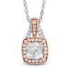 Thumbnail Image 1 of 6.0mm Cushion-Cut Lab-Created White Sapphire Pendant in Sterling Silver with 14K Rose Gold Plate